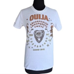 Distressed Ouijia T-shirt White Graphic Tee Goth Girlie Retro Paint Spots